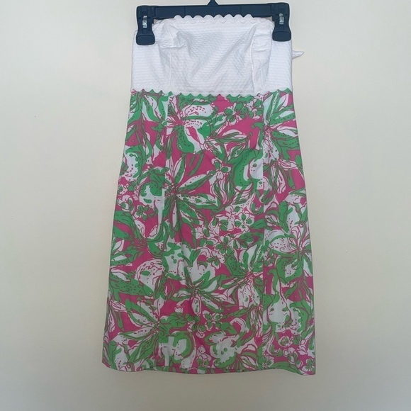 Lilly Pulitzer Strapless Franco Dress Size 2 Pattern Hotty PinkForgot My Trunks - Picture 2 of 9
